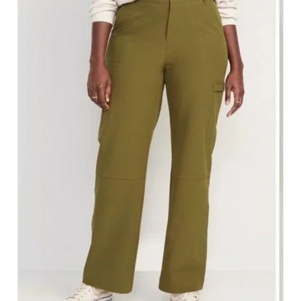 Old Navy Women's Sz M Olive Green High-Waisted StretchTech Wide-Leg Cargo Pants
